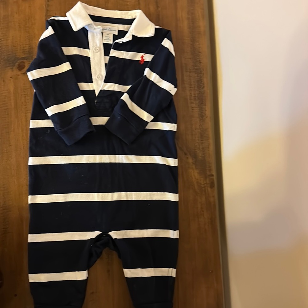 Ralph Lauren Rugby Stripe Coveralls Navy and White